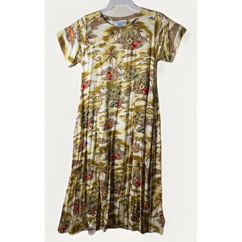 Maka Hawaii Beachwear Vintage Short Sleeve Rayon Maxi Dress Women's Size‎ Large